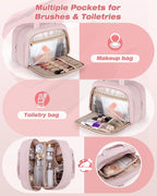 Travel Toiletry Bag for Women with Hanging Hook, Water Resistant Puffy Makeup Organizer with Leak Proof Pockets for Toiletries and Cosmetics - Pink (Bag Only)
