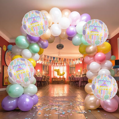 18 Inch Circus Happy Birthday Foil Balloons, Pastel Rainbow Balloon - Image 7