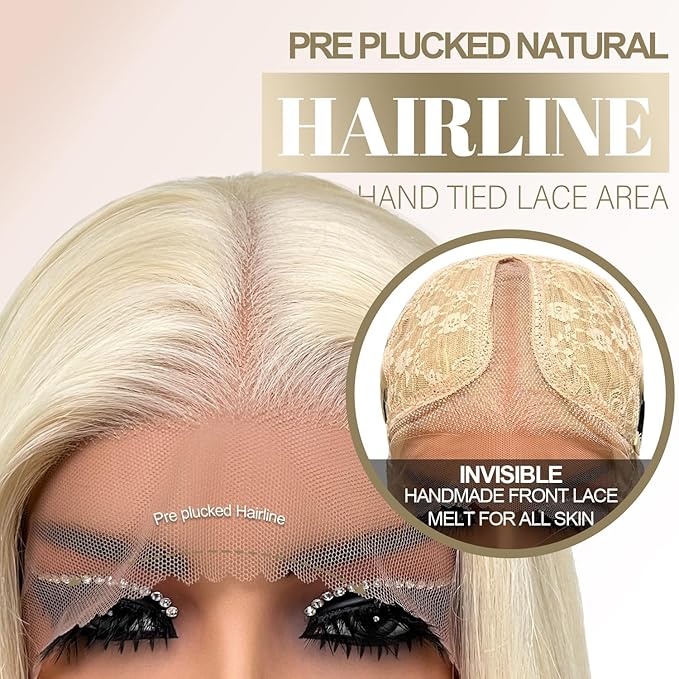 Glueless Synthetic Lace Front Wig 26 Inches Long Straight Blonde Wigs for Black Women 13x5x1 HD Lace Hand Tied Pre Plucked Hairline (#613 Blonde, 26 Inch)