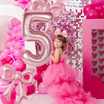 Bow Number 5 Birthday Balloons, Coquette Party Decorations Supplies - Image 3