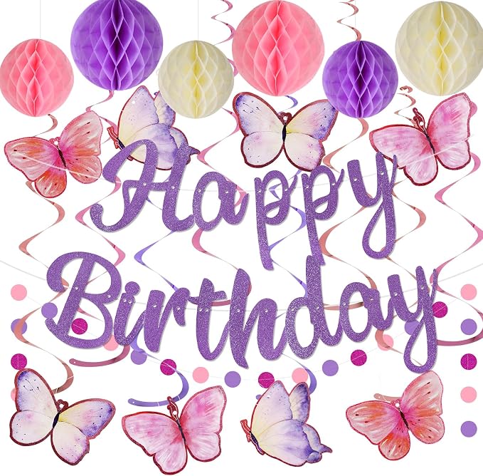 YEOCU Birthday Decorations, No DIY Pre-Strung Happy Birthday Banner | Purple by YEOCU