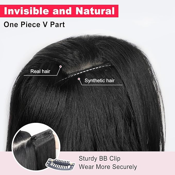 ALXNAN Long Wavy Hair Extensions for Women, Clip in Hair Extensions Clip Ins Soft Full Head Synthetic Hairpieces 20 Inch Black Brown