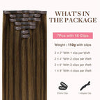 GOO GOO Clip in Hair Extensions Real Human Hair, Remy Human Hair Extensions Clip ins for Women, Natural Human Hair, 16inch 110g 7Pcs, 2C/4E/6C Brown Sugar Swirl Highlights