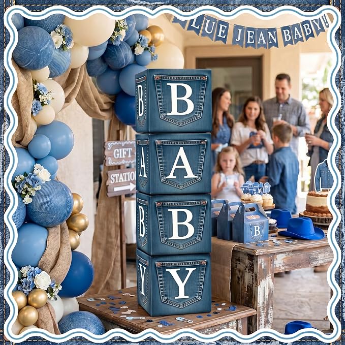 4 Pcs Blue Jean Baby Shower Decoration Party Boxes - Image 5