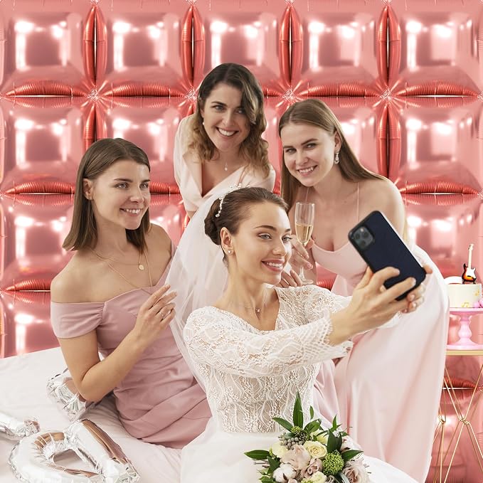 NISOCY 25PCS Rose Gold Square Foil Balloons Wall Backdrop | Double Sided - Image 7