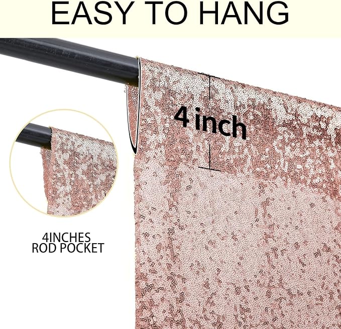 4×8FT Rose Gold Sequin Backdrop Curtain, Photography Backdrop Glitter Curtains - Image 5