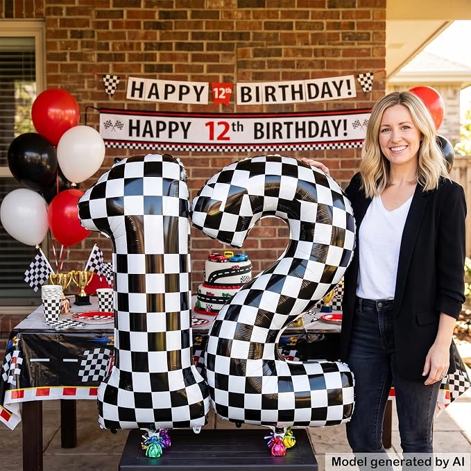 40" Checkered Number 12 Balloon - Image 6