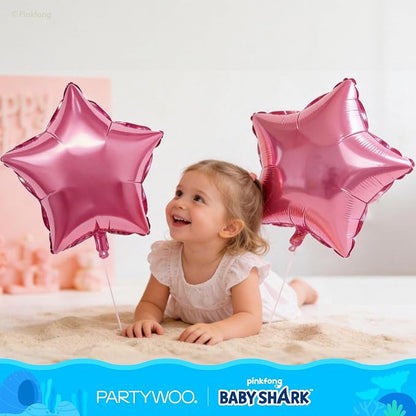 PartyWoo Baby Shark Pink Foil Round Star Mylar Number 3 Balloons 5pcs | Balloons - Image 6