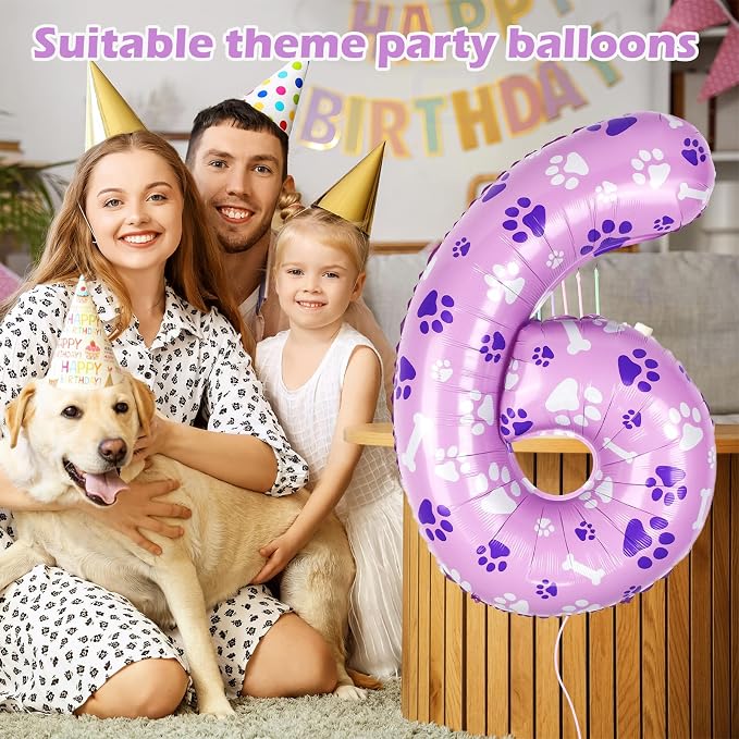 40 Inch Pink Dog Paw Balloons, Numeral 6 Birthday Balloons - Image 3
