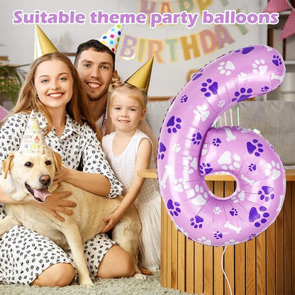 40 Inch Pink Dog Paw Balloons, Numeral 6 Birthday Balloons - Image 3