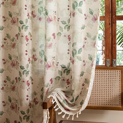 ENJOYBRIDAL Floral Curtains 63 Inch Length Living Room Semi Sheer Drapes 2 - Image 5