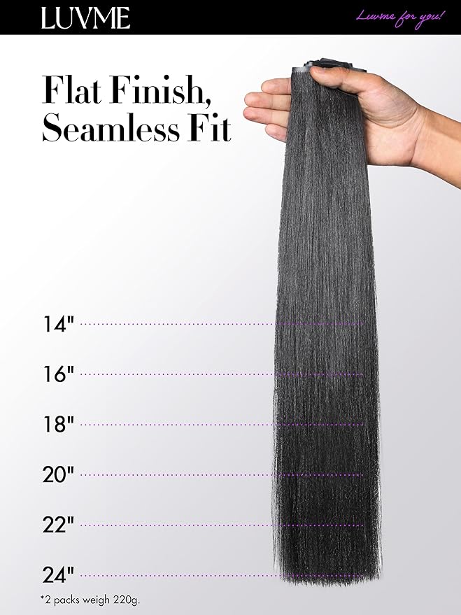 LUVME Yaki Straight Seamless 110g 7Pcs Clip in Hair Extensions Full Max with 14inch Remy Human Hair Extensions, Natural Black 100% Real Soft Hair