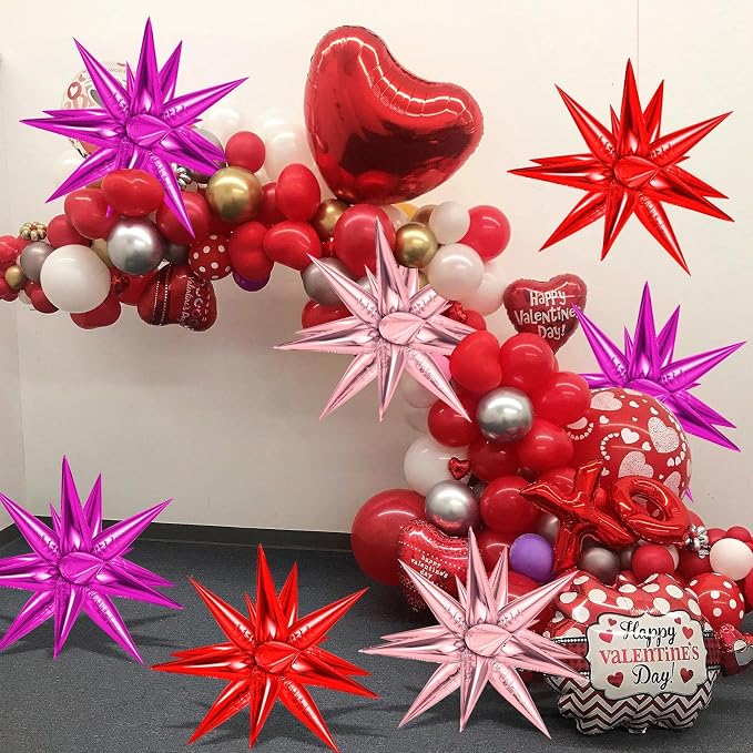72 Pcs Pink Red Rose Gold Star Balloons, Big 26 Inch Explosion Foil Cone - Image 4