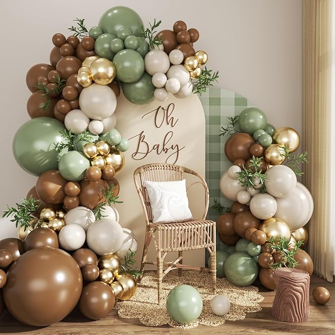 Sage Green Brown Balloon Arch Kit by CROSSFINGERS