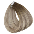 Full Shine Ombre Tape in Hair Extensions Human Hair 20Inch Brown to Blonde Highlighted Invisible Hair Extensions Real Human Hair Tape in 20Pcs 50Grams Seamless Skin Weft Hair Add Length