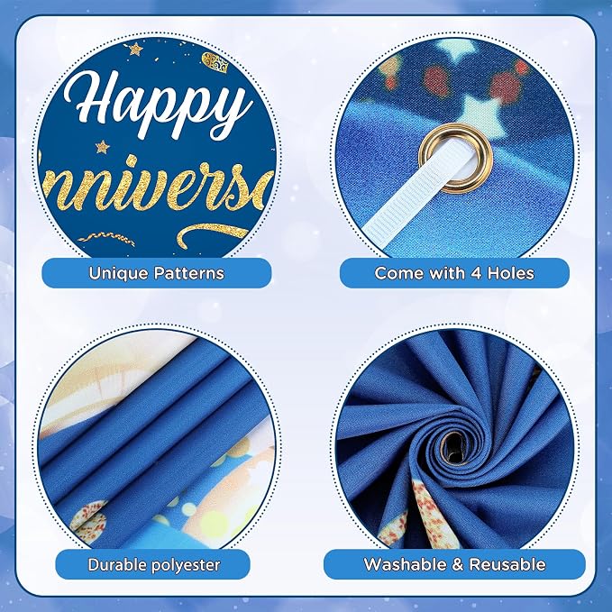 Blue & Navy Blue Gold Happy Anniversary Banner & Backdrop | Happy Anniversary - Image 6
