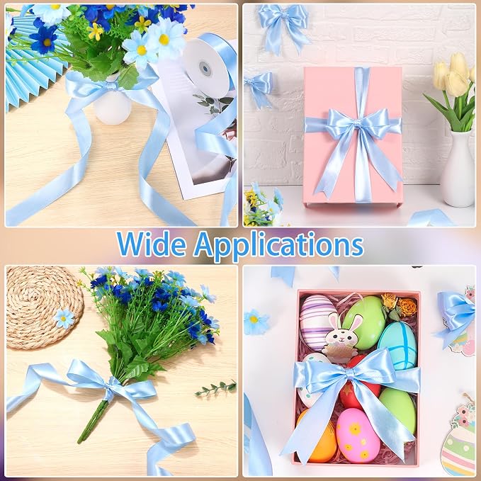 woric Blue Satin Ribbon 1 Inch 50 Yards Light Baby Blue Ribbon | Baby Shower - Image 3