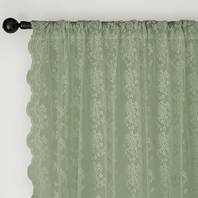 Anmao Vintage Lace Kitchen Curtains 36 Inches Long 2 Panels, Romantic Semi - Image 5