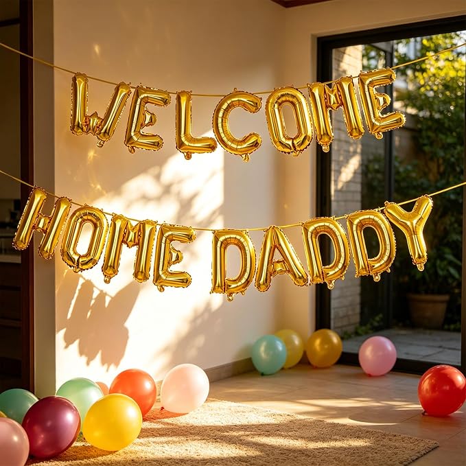 2 Set 32Pcs Gold WELCOME HOME DADDY Letter Balloons 16in Balloon Foil Letter - Image 8