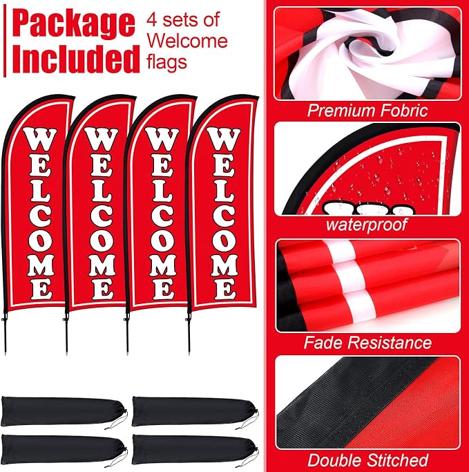 Buryeah 4 Sets Welcome Feather Flag Sign Kit Welcome Banners Swooper Flag - Image 4