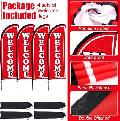 Buryeah 4 Sets Welcome Feather Flag Sign Kit Welcome Banners Swooper Flag - Image 4