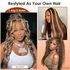 AMIRTY 250 Density 34 Inch Highlight Ombre 360 Lace Front Wig Human Hair Honey Blonde Body Wave HD Lace Front Wigs Human Hair Pre Plucked Brown 4/27 Colored Lace Frontal Glueless Wigs for Women