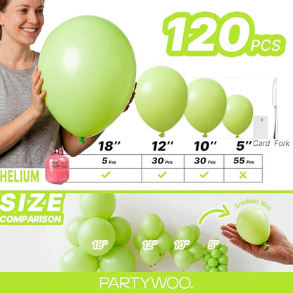PartyWoo Lime Balloons 120pcs Green Light Green Color 18 12 10 5 Inch | 18 12 - Image 6