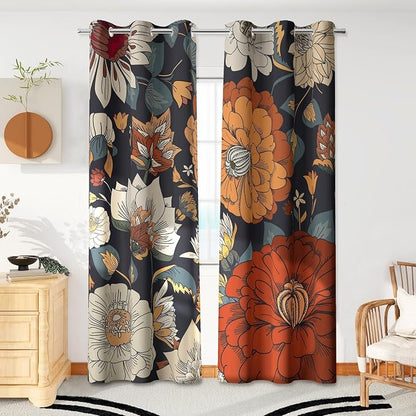 Tyrot Black Boho Floral 100% Blackout Curtains by TyrotHomeDecor