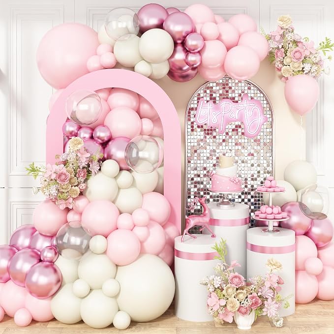 Pink and White Balloon Arch Kit, Boho Balloon Garland by BTZO