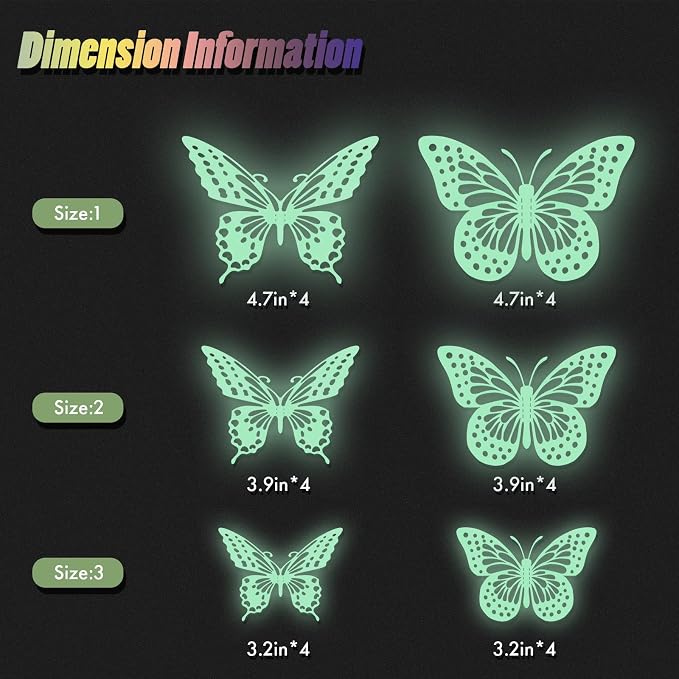 SAOROPEB Glow in The Dark 3D Butterfly 24 Pcs 3 Sizes, Luminous Butterfly - Image 7