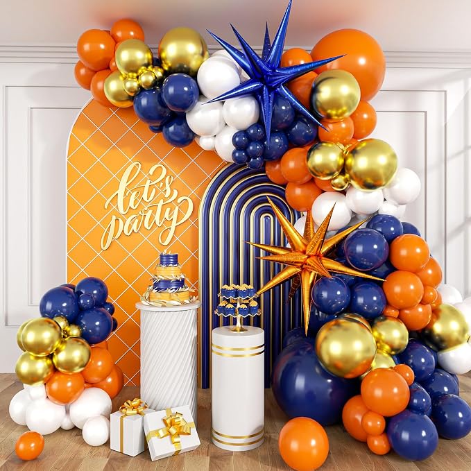 132pcs Blue and Orange Balloon Arch by Vicduotex