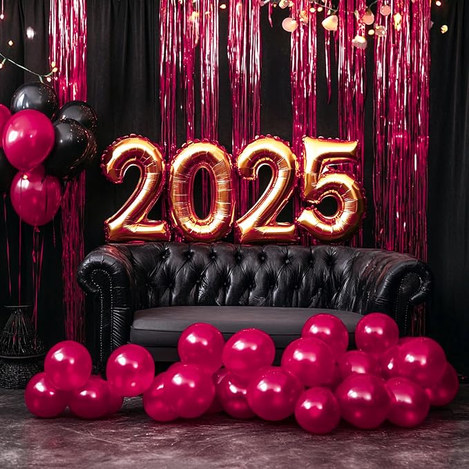 PartyWoo Burgundy Red Foil Fringe Tinsel Streamers 2pcs 6.6FT Backdrop | - Image 5
