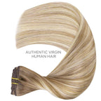 WENNALIFE Clip in Hair Extensions Real Human Hair, 24 Inch 120g 7pcs Balayage Dirty Blonde with Platinum Ends Remy Hair Natural Double Weft