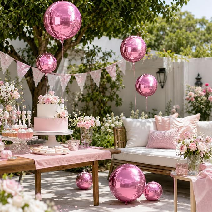 15 Pcs Pink Round Foil Balloons, 22/15/10 Inch 4D Ball Balloons Pink Ball - Image 6