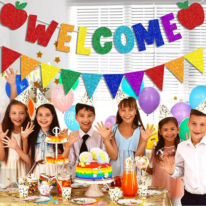 Glitter Welcome Banner with Apple Sign Colorful Glittery Pennant Banner Welcome - Image 2