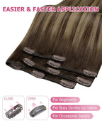 YoungSee 150G Clip in Hair Extensions Real Human Hair Balayage Brown Hair Extensions Clip ins Clip on Extension Real Human Hair Long Straight Hair Balayage Chocolate Brown Mix Caramel Blonde 24in 7pcs