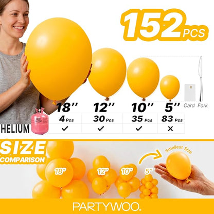PartyWoo Mustard Yellow Balloons 152pcs Different Sizes of 18 12 10 5 Inch - Image 6