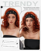 Grommet Headband for Women, Black Round Studs 23cm Hollow Out Elastic Hair Band, Eyelets Punk Grunge Stylish Hairband