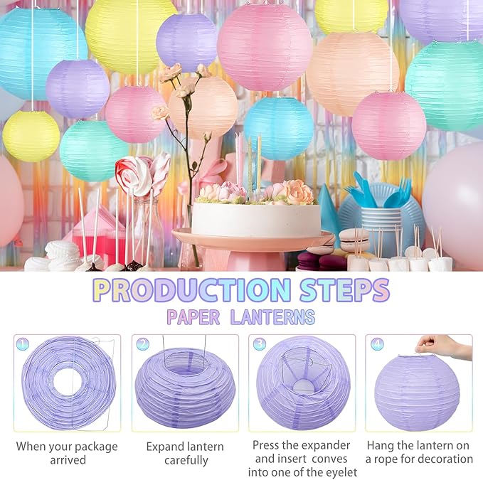 15-Pack Pastel Classroom Decor, Hanging Paper Lanterns - Image 2