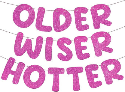 Fulmoon Set of 3 Pre Strung Older Wiser Hotter Glitter Banner Funny Birthday by Fulmoon
