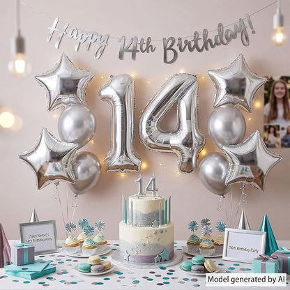 Silver Number 14 Balloon 40 Inch, Stunning Sleek Foil - Image 3