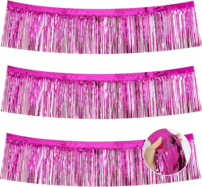 BEISHIDA Rose Red Fringe Garland Banner 30ft Wall Tinsel Foil Streamers | 3Pack by Beishida
