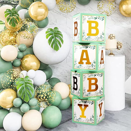 Voircoloria Baby Boxes with Letters, Sage Green, 4 Transparent Balloon Boxes | - Image 5