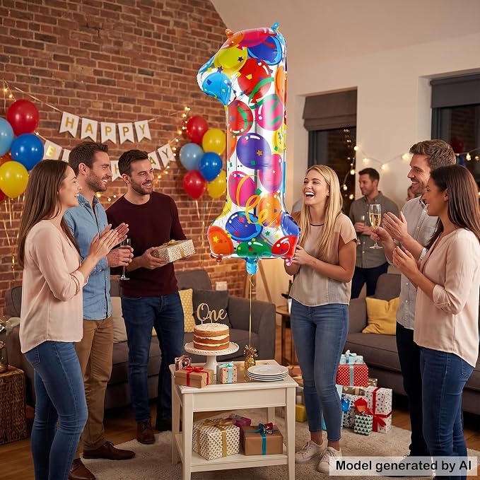 40 Inch Number 1 Balloon Giant Colorful Foil One Balloon Party Decor | Large - Image 3