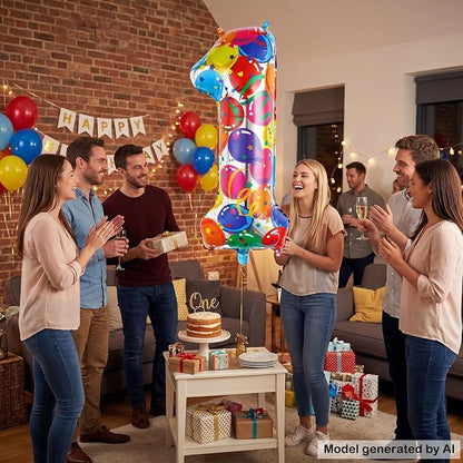 40 Inch Number 1 Balloon Giant Colorful Foil One Balloon Party Decor | Large - Image 3