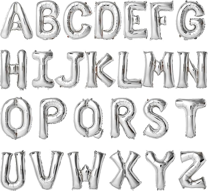 16 Inch Silver Letter Balloons Mylar Foil Alphabet Letter A-Z Balloons Set by LIOZEOKUN