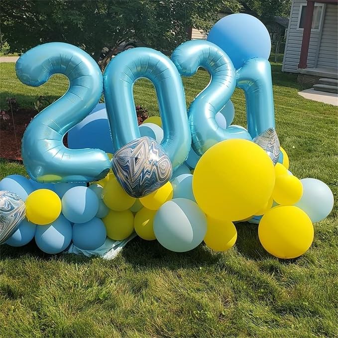 40 Inch Pastel Blue Number Balloons, Giant Self Inflating Foil 5th Birthday - Image 5