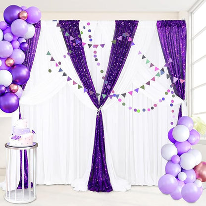 B-COOL Purple Sequin Backdrop Curtains 4 Packs 2ftx8ft Sparkle Backdrop Fabric - Image 6