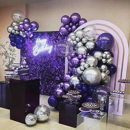 Purple and Black Balloons, 12 Inch Metallic Purple Dark Purple Black Balloons - Image 5