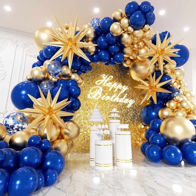 Navy Blue and Gold Balloons Garland Arch Kit by Unknown